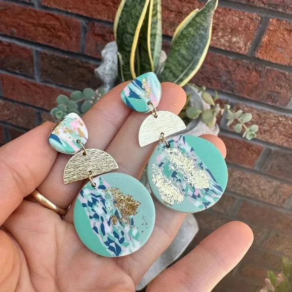 Marble Light Blue Earrings - Picture 2 of 5